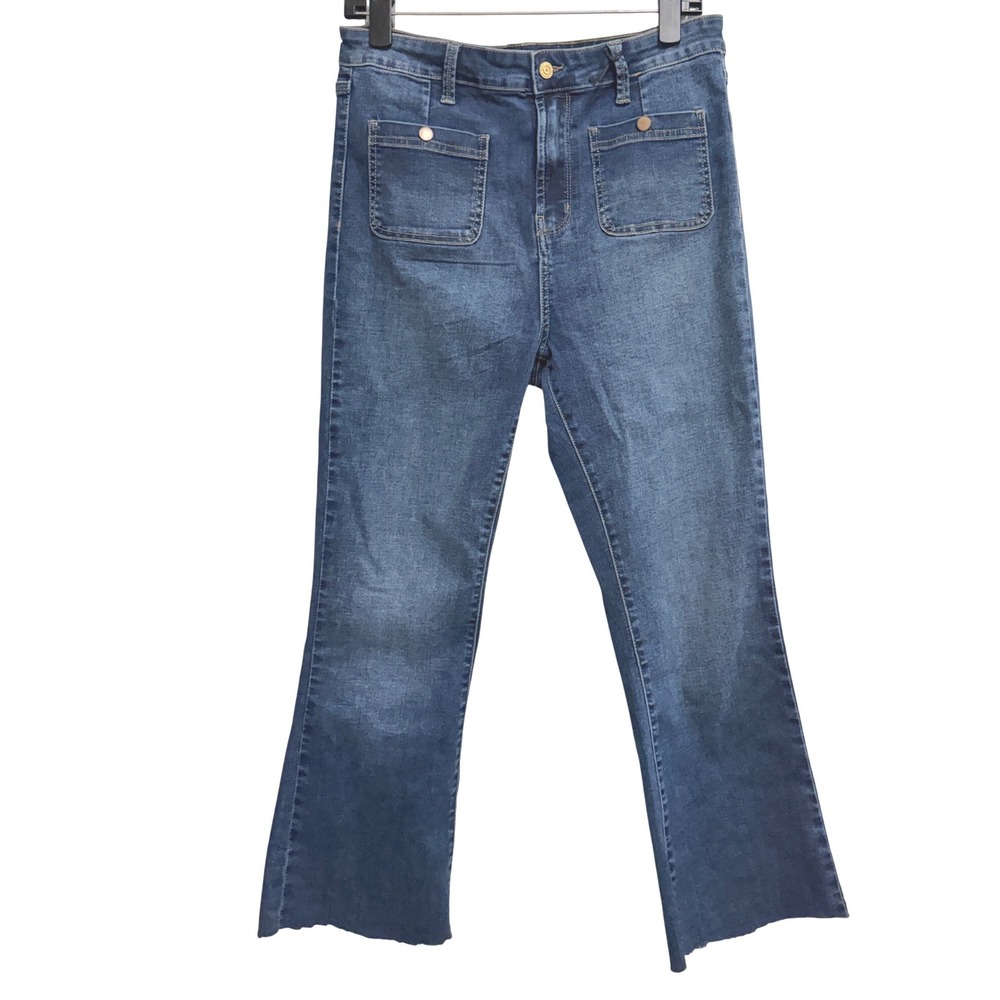 Rachel Rachel Roy Lady Chapel Flare Blue Denim High Rise Raw Hem Jeans 12/31